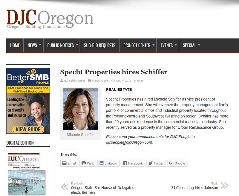 DJC Oregon: Specht Properties hires Schiffer