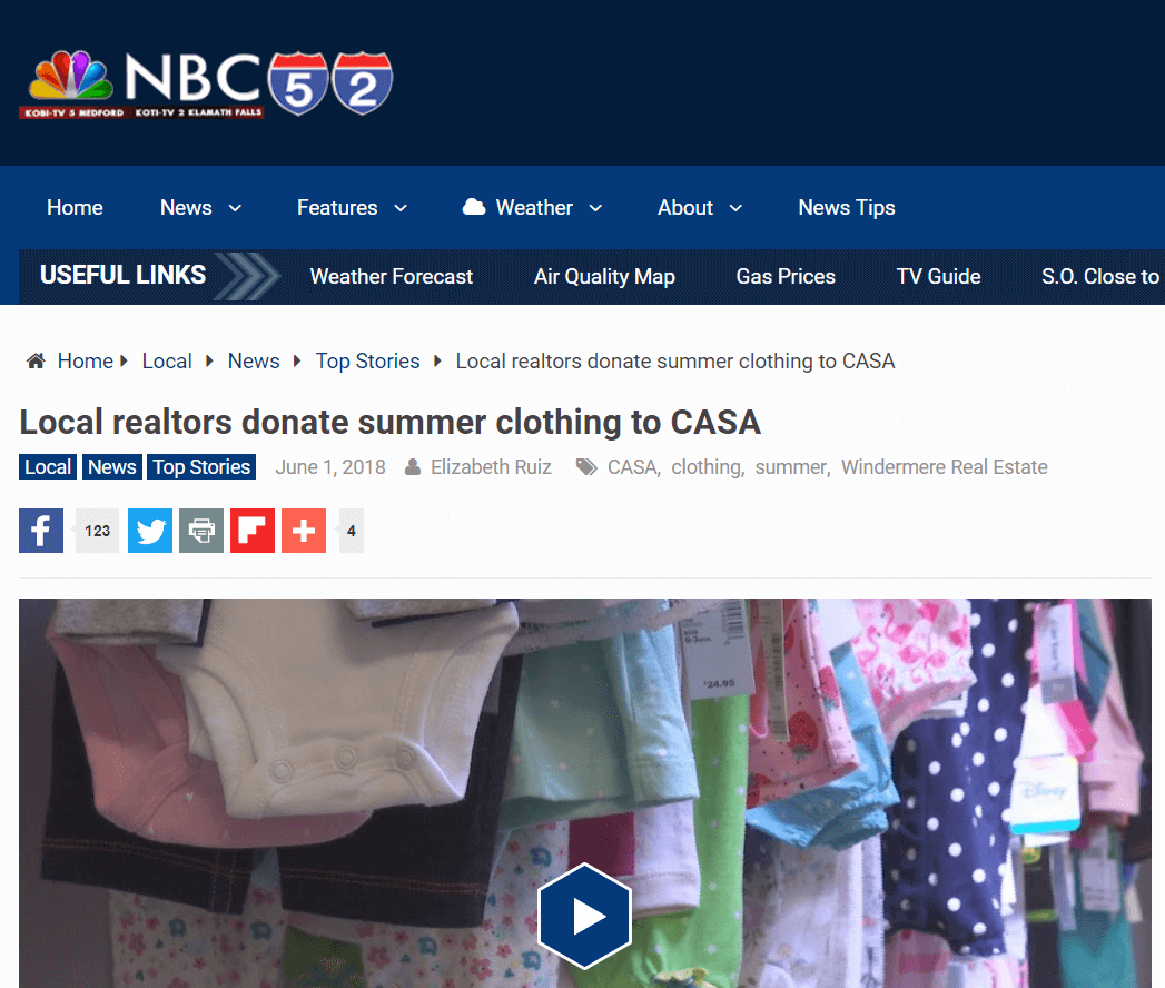 KOBI-TV NBC5: Local realtors donate summer clothing to CASA