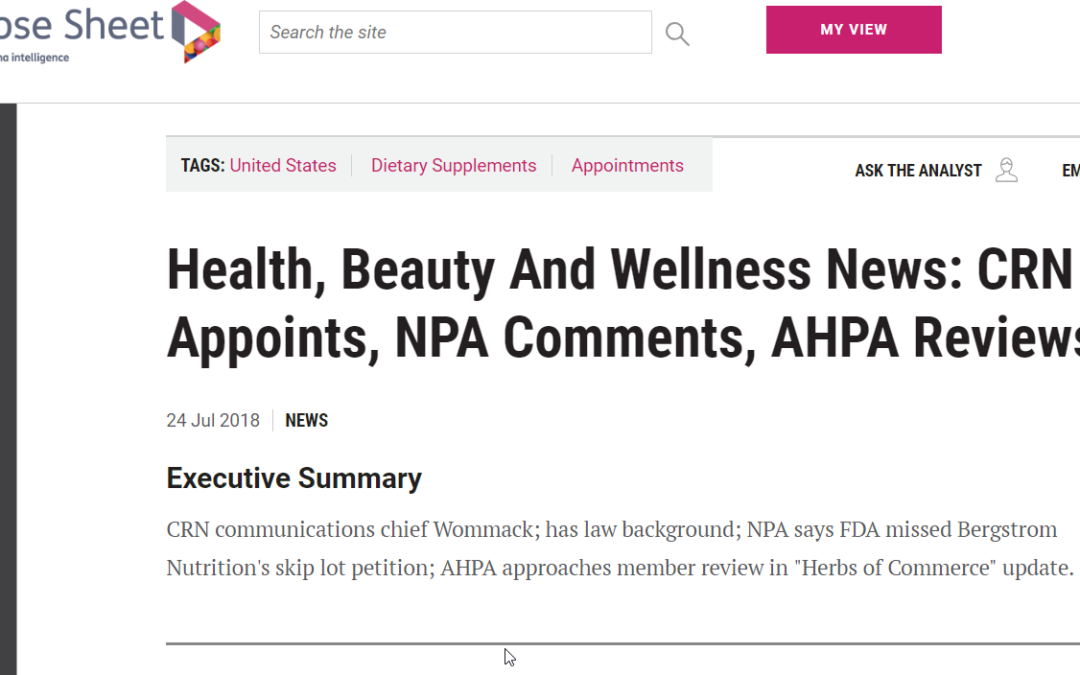 Health, Beauty And Wellness News: CRN Appoints, NPA Comments, AHPA Reviews
