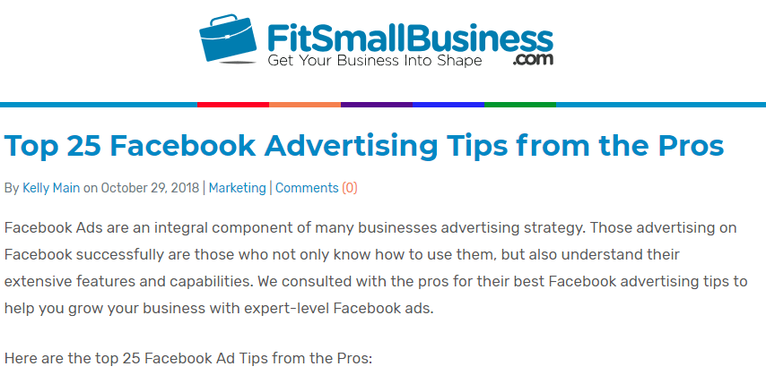 Fit Small Business: Top 25 Facebook Advertising Tips from the Pros
