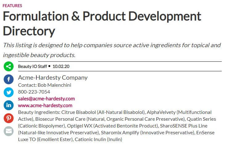 HAPPI: Formulation & Product Development Directory