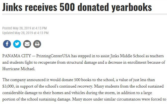 News Herald: Jinks receives 500 donated yearbooks