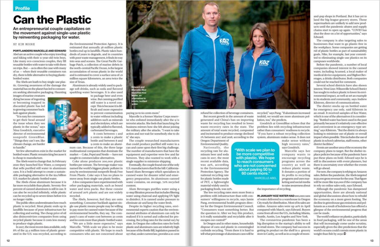 Koz Water feature in Oregon Business Magazine