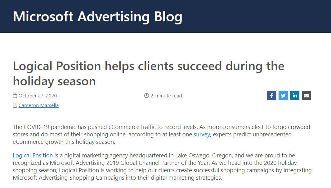 Microsoft Advertising: Logical Position helps clients succeed during the holiday season