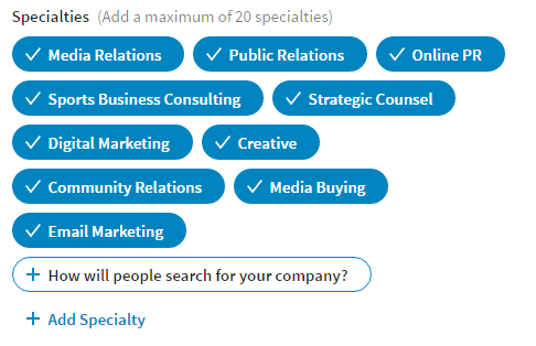 LinkedIn Company Specialties