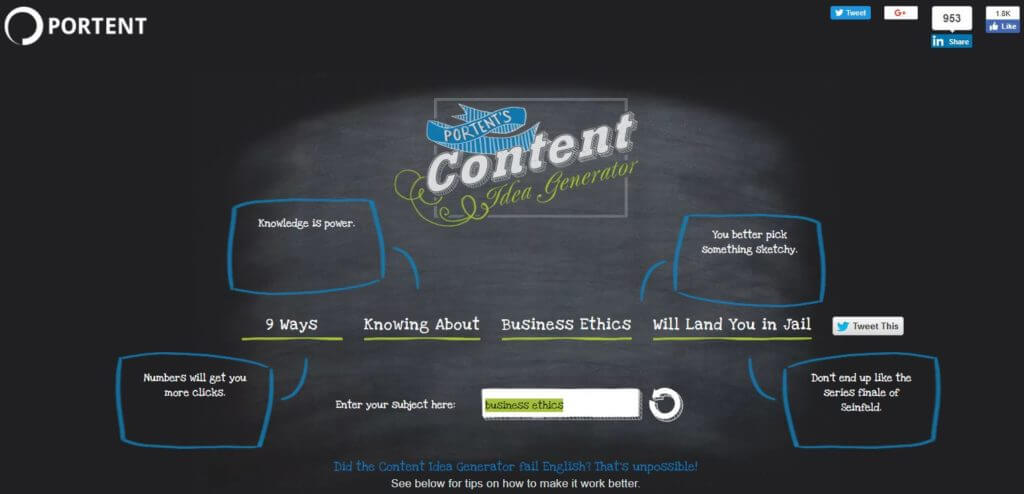 Portent Content Idea Genrator - Business Ethics