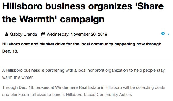 Forest Grove News Times: Hillsboro business organizes ‘Share the Warmth’ campaign