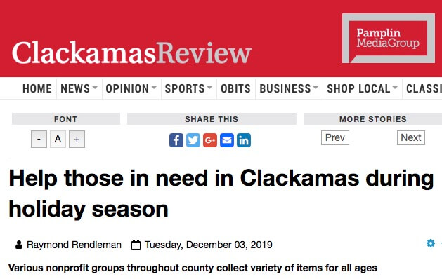 Clackamas Review: Help those in need in Clackamas during holiday season