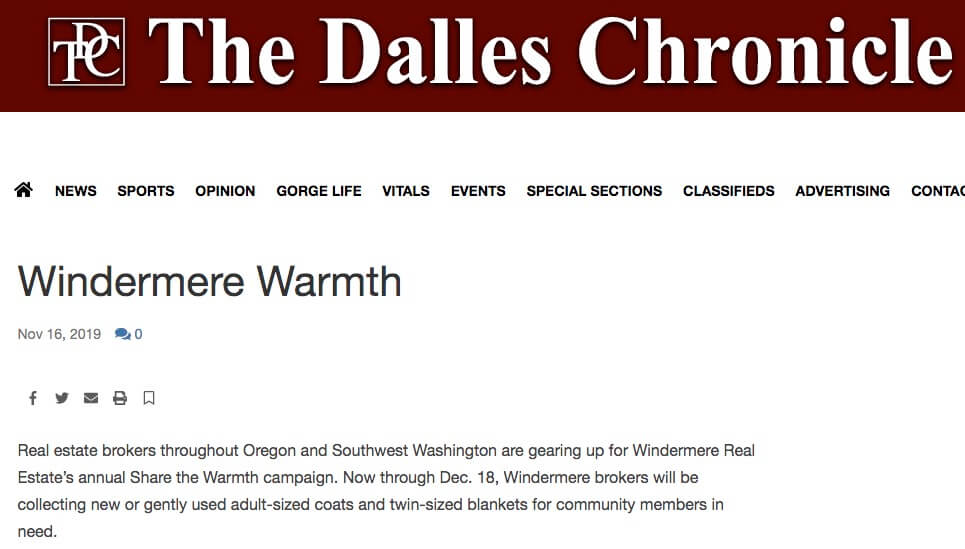 The Dalles Chronicle: Windermere Warmth