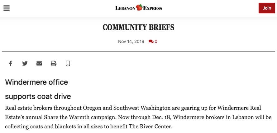 Lebanon Express: Community Briefs: Windermere office supports coat drive