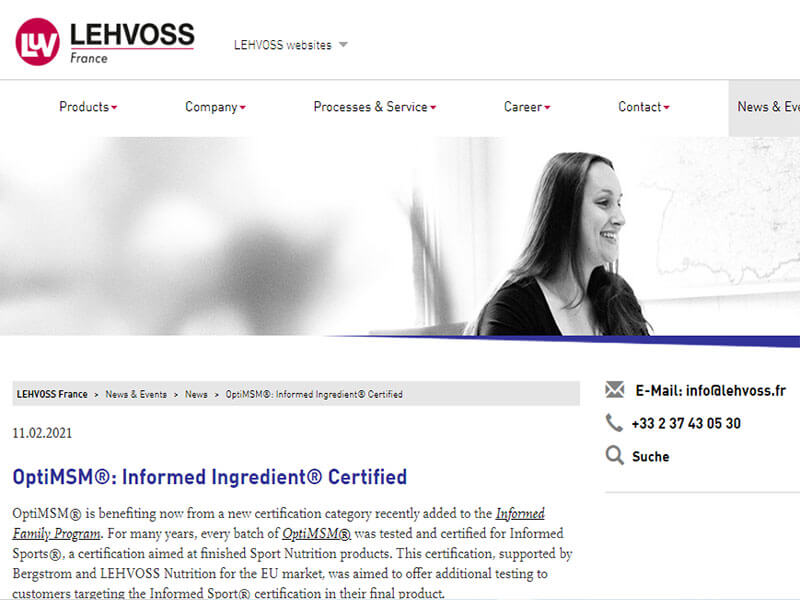 Lehvoss France: OptiMSM®: Informed Ingredient® Certified