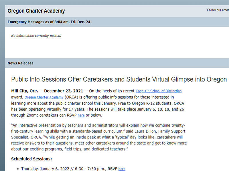 FlashAlert.Net: Public Info Sessions Offer Caretakers and Students Virtual Glimpse into Oregon Charter Academy