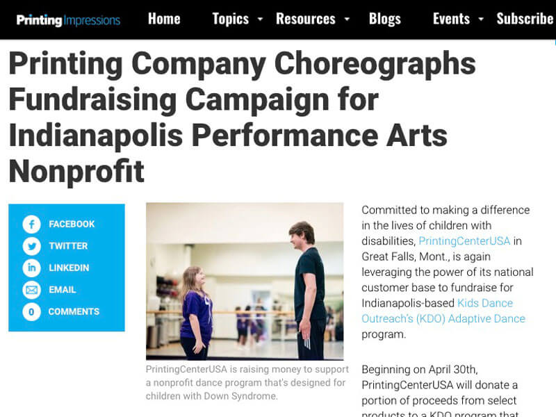Printing Impressions: Printing Company Choreographs Fundraising Campaign for Indianapolis Performance Arts Nonprofit
