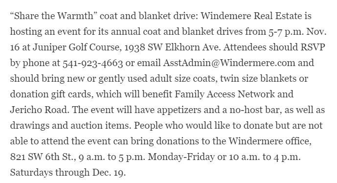 Redmond Spokesman: Events “Share the Warmth”